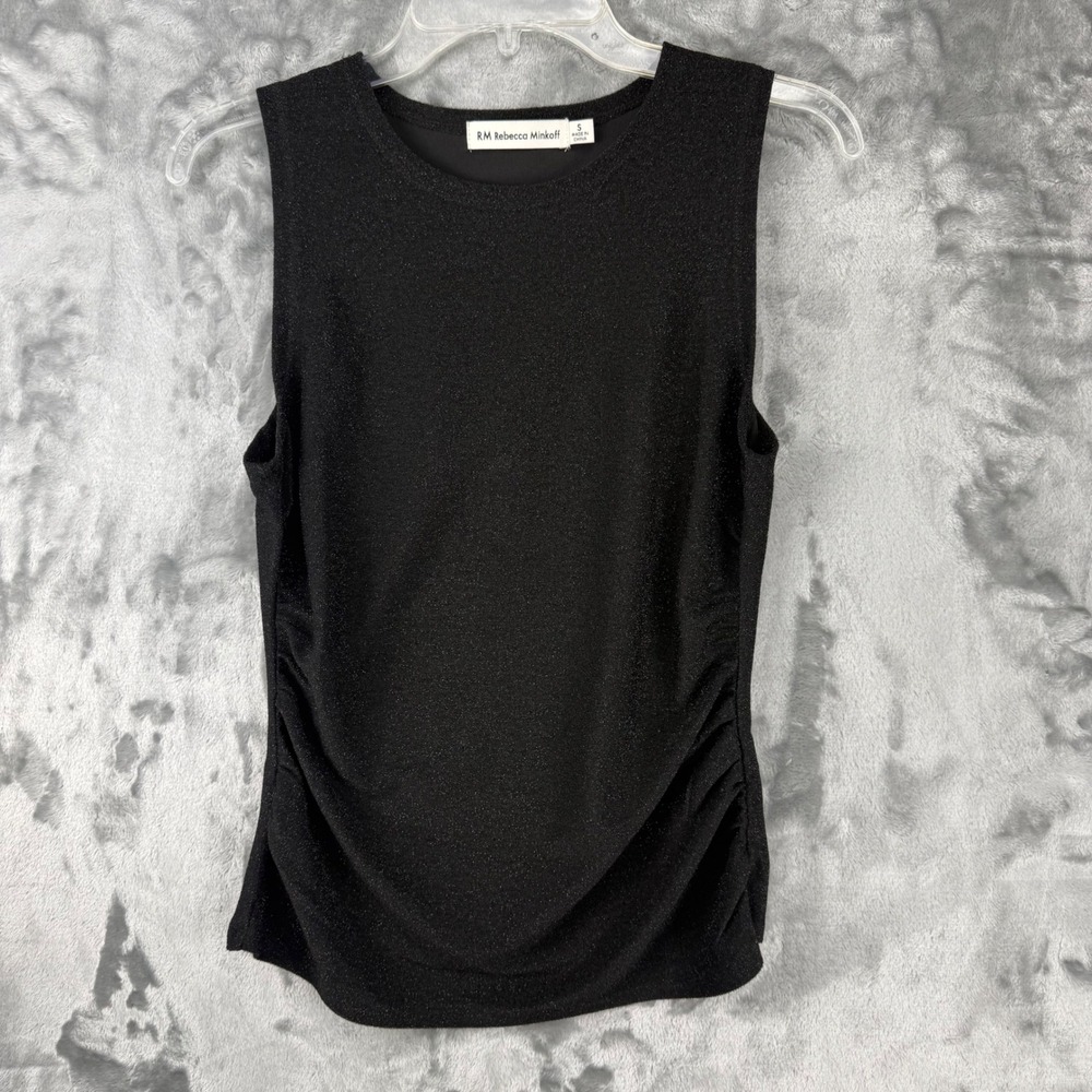 RM Rebecca Minkoff Black Metallic Sleeveless Ruched Side Knit Top Small RN109890